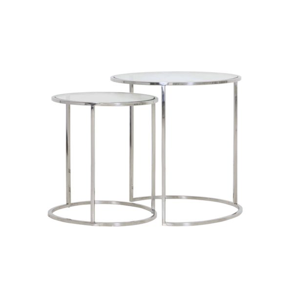Light & Living Bijzettafel S/2 Ø40x45+Ø50x52 cm DUARTE nikkel+glas