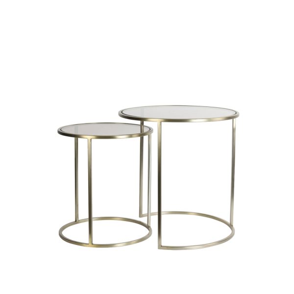 Light & Living Bijzettafel S/2 Ø40x45+Ø50x52 cm DUARTE gls bruin+licht goud