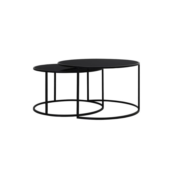 Light & Living Salontafel S/2 Ø65x39+Ø75x44 cm DUARTE glas zwart-mat zwart