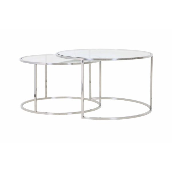 Light & Living Salontafel S/2 Ø65x39+Ø75x44 cm DUARTE nikkel+glas