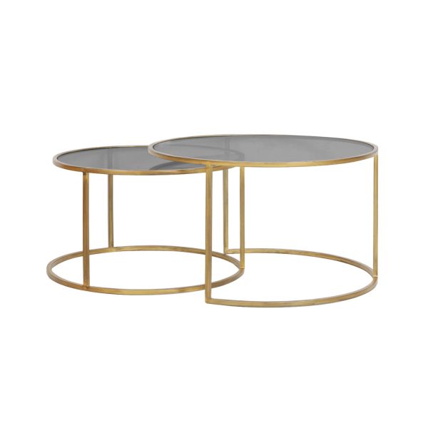 Light & Living Salontafel S/2 Ø65x39+Ø75x44 cm DUARTE smoke glas-goud