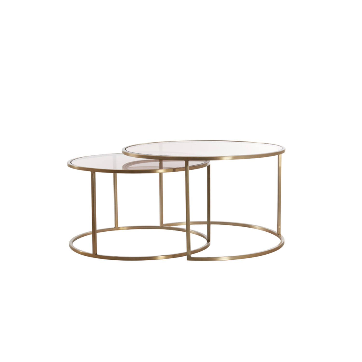 Light & Living Salontafel S/2 Ø65x39+Ø75x44 cm DUARTE gls bruin+licht goud