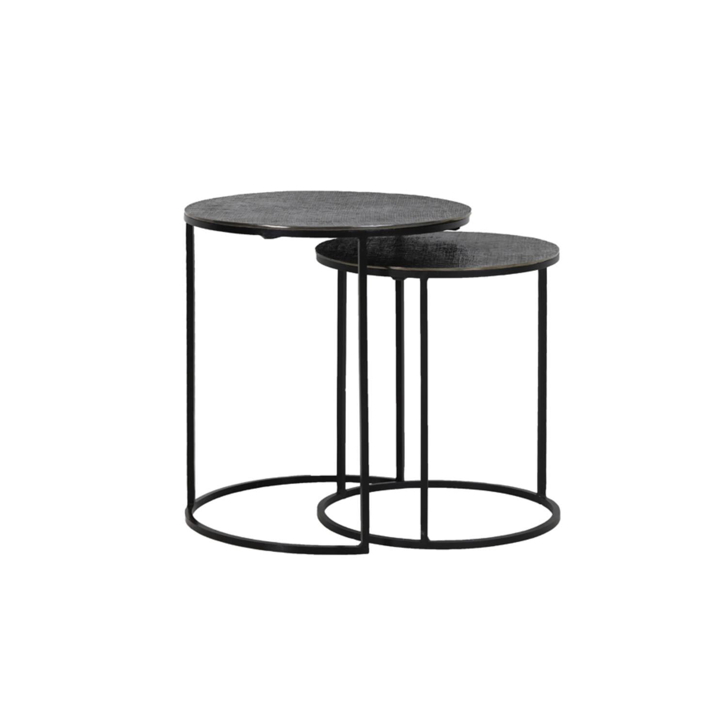 Light & Living Bijzettafel S/2 Ø41x46+Ø49x52 cm RENGO relief zwart nikkel