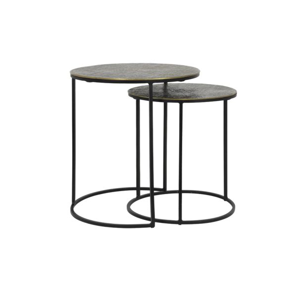 Light & Living Bijzettafel S/2 Ø41x46+Ø49x52 cm RENGO relief antiek brons