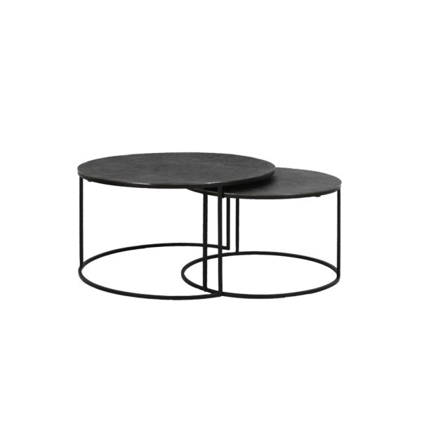 Light & Living Salontafel S/2 Ø61x37+Ø76x41 cm RENGO relief zwart nikkel