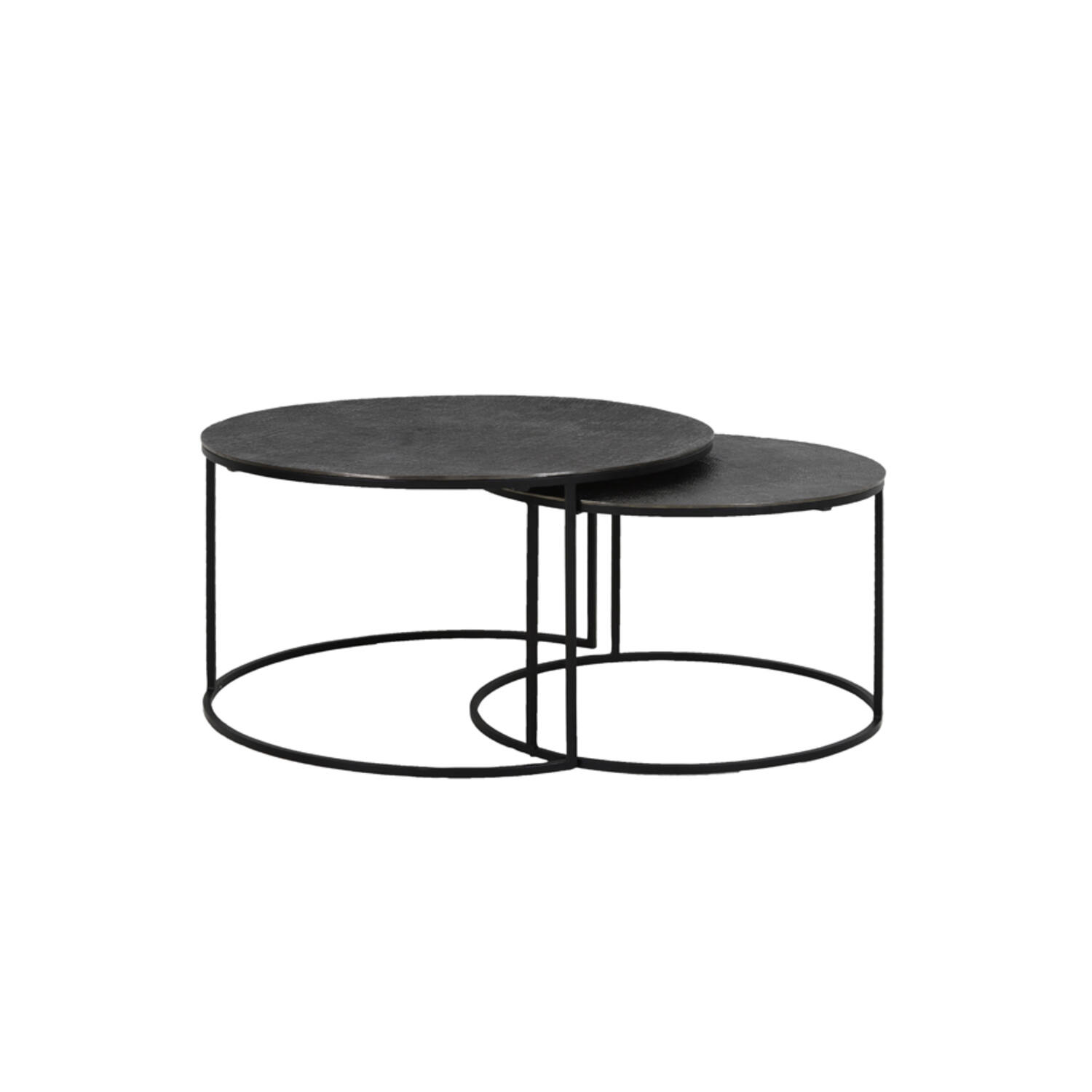 Light & Living Salontafel S/2 Ø61x37+Ø76x41 cm RENGO relief zwart nikkel