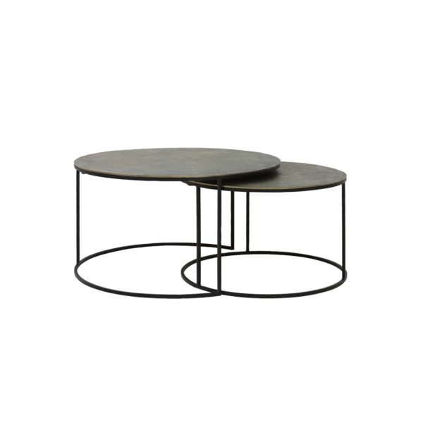 Light & Living Salontafel S/2 Ø61x37+Ø76x41 cm RENGO relief antiek brons