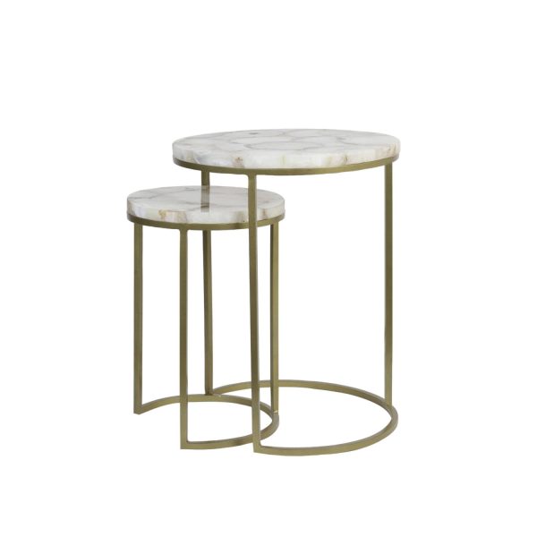 Light & Living Bijzettafel S/2 Ø28x42+Ø41x50 cm AXAT agaat antiek brons