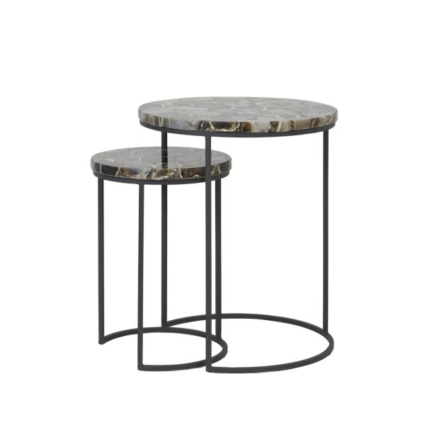 Light & Living Bijzettafel S/2 Ø28x42+Ø41x50 cm AXAT agaat bruin+zwart
