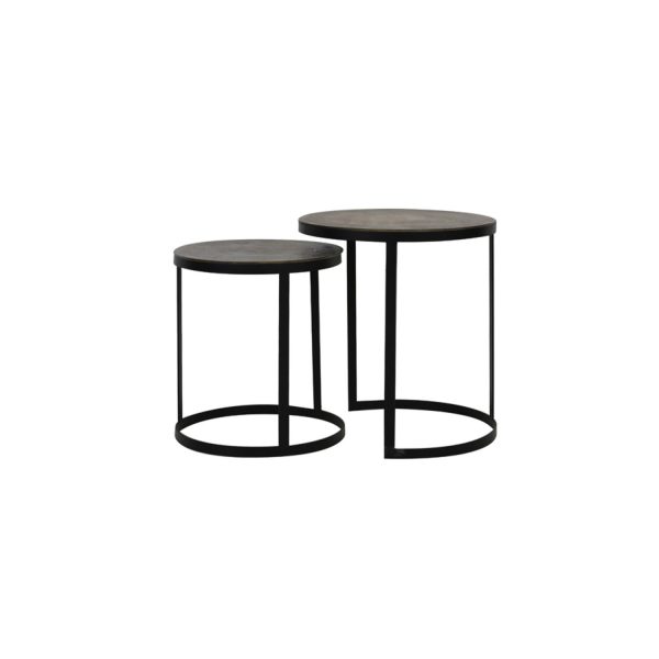 Light & Living Bijzettafel S/2 Ø41x46+Ø49x52 cm TRELO antiek brons-zwart