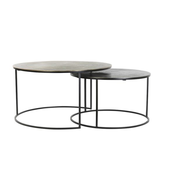 Light & Living Salontafel S/2 Ø61x37+Ø76x41 cm PRIMO zwart-brons+mat zwart