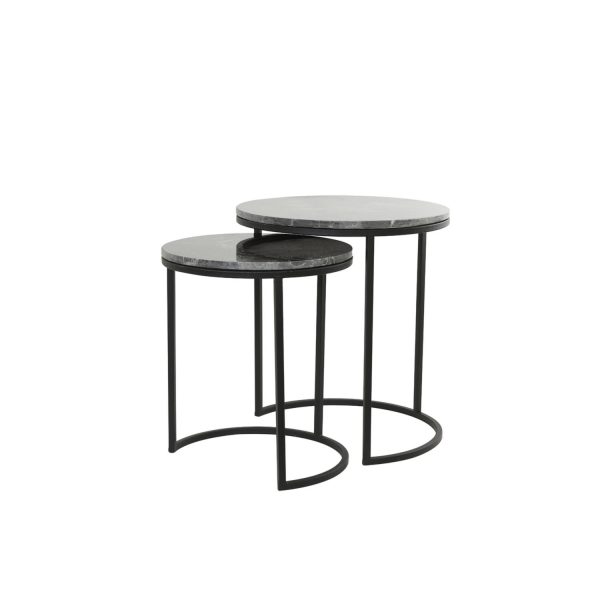 Light & Living Bijzettafel S/2 Ø41x48+Ø49x53,5 cm ALFIO bruin marmer+zwart