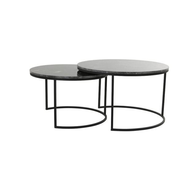 Light & Living Salontafel S/2 Ø65,5x40,5+Ø75x45,5 cm ALFIO bruin mrmr+zwart