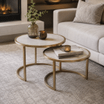 Livingfurn Jamie Marble White Gold Set of 2