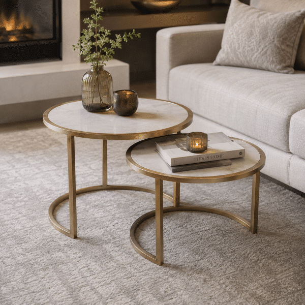Livingfurn Jamie Marble White Gold Set of 2