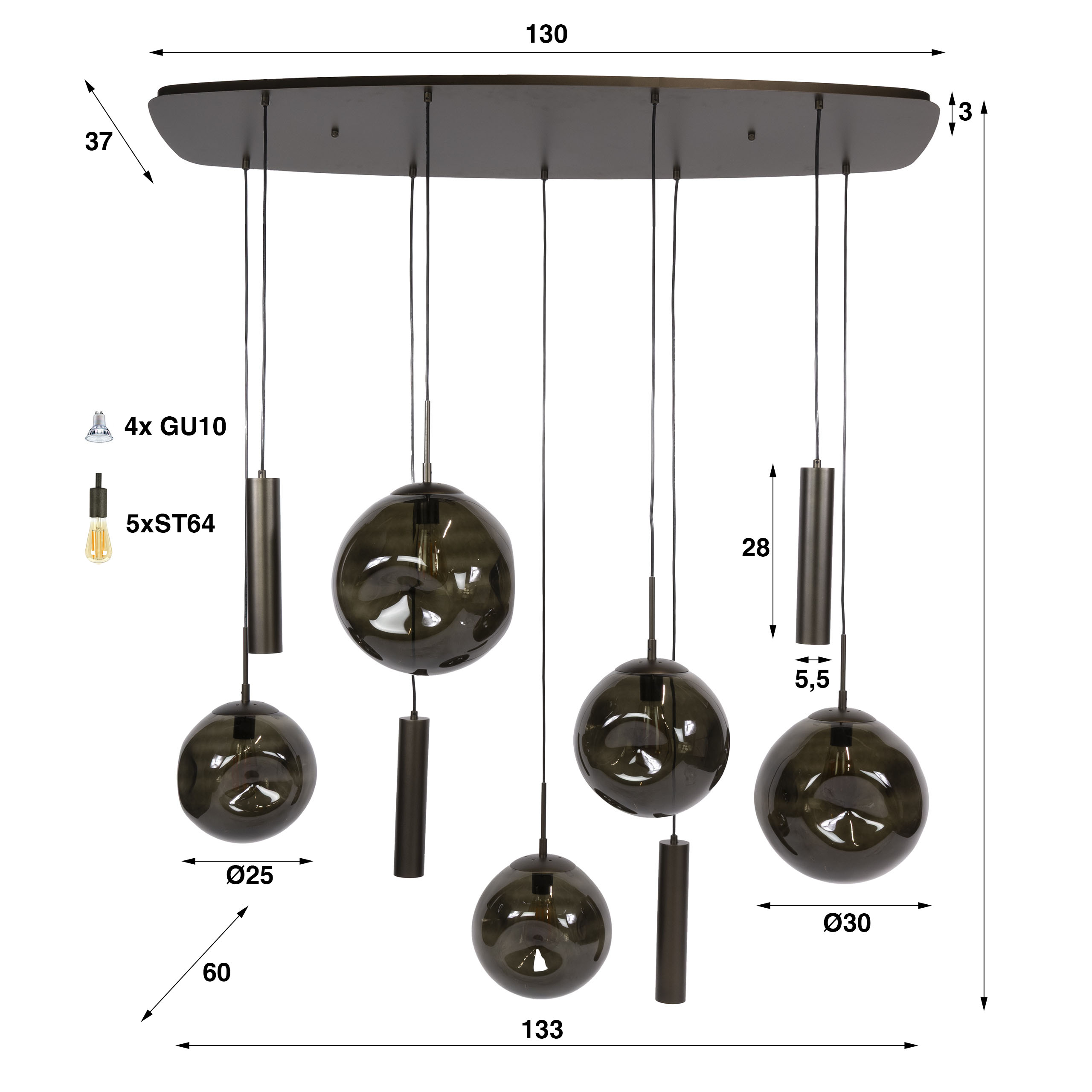 Zijlstra Hanglamp Stellar pendel 5+4L