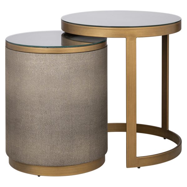 Richmond Interiors Bijzettafel Bloomville brass shagreen incl. glass (Set of 2)