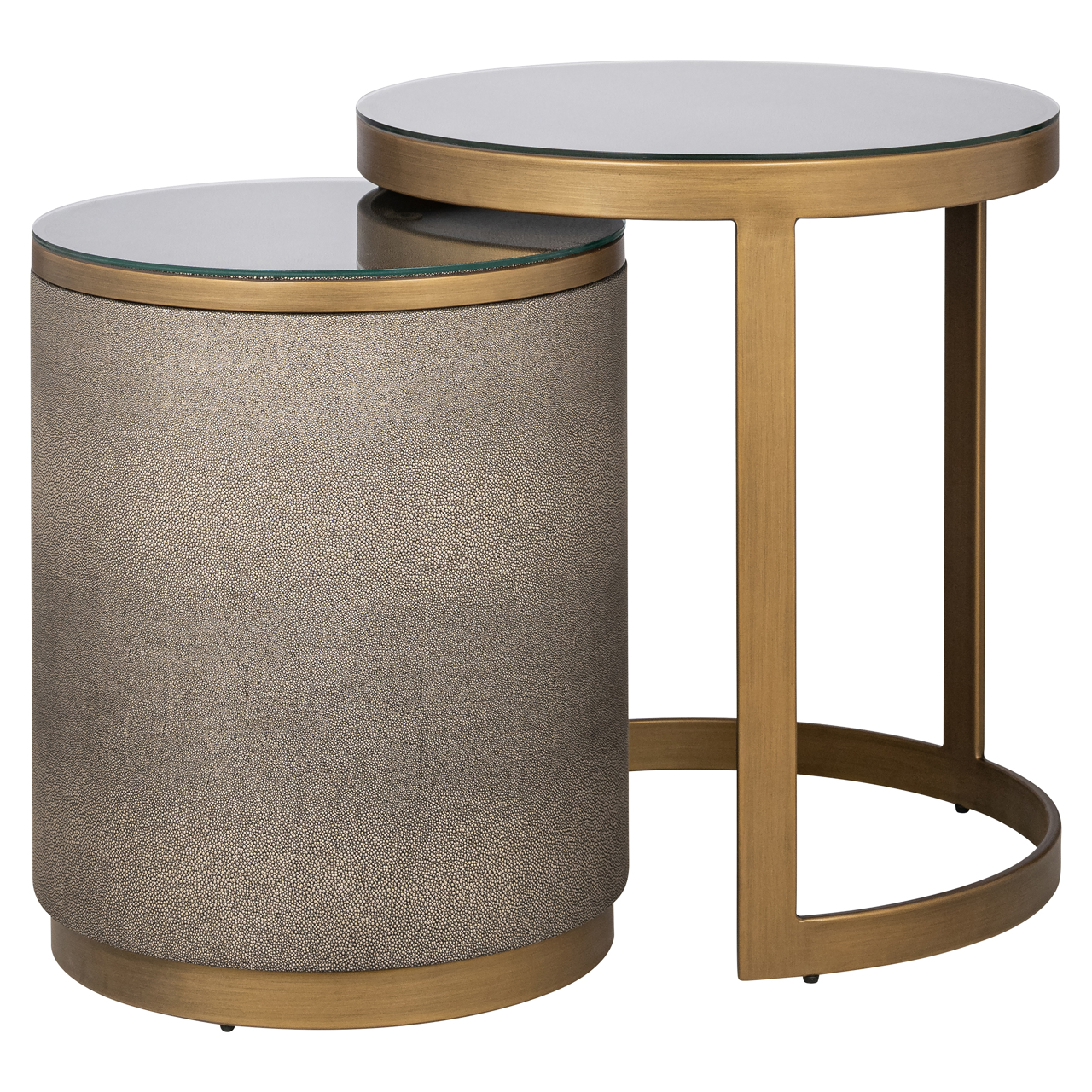 Richmond Interiors Bijzettafel Bloomville brass shagreen incl. glass (Set of 2)