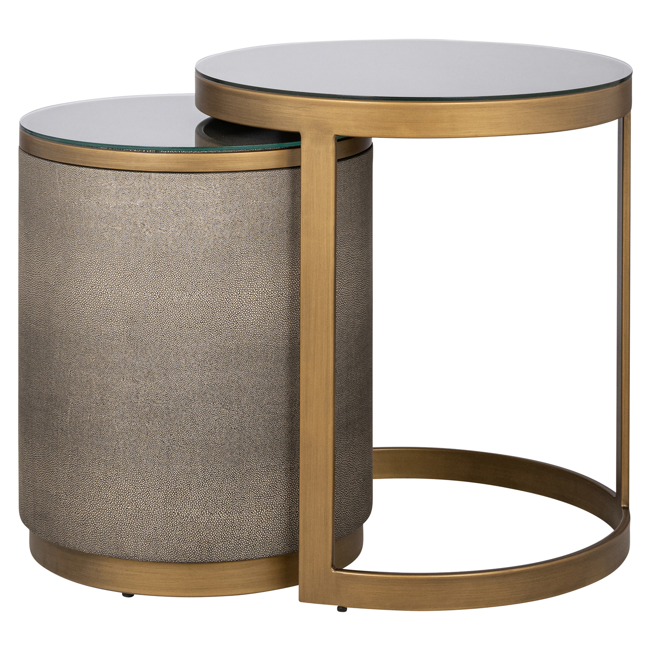 Richmond Interiors Bijzettafel Bloomville brass shagreen incl. glass (Set of 2)
