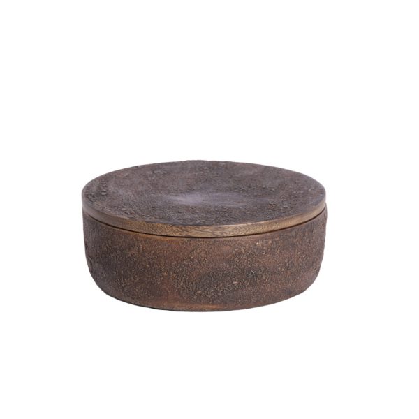 Light & Living Deco box Ø19x7 cm METETI hout structuur donker bruin