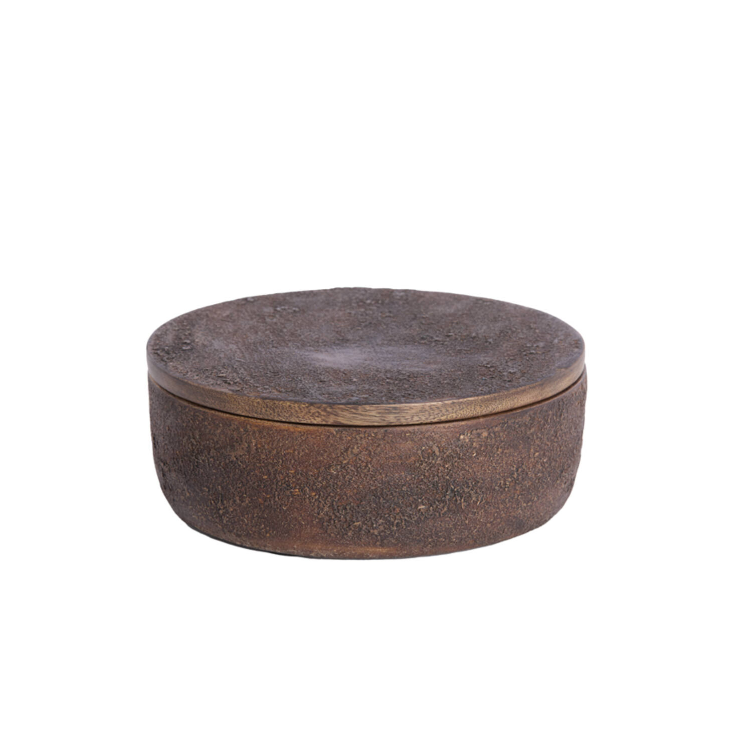 Light & Living Deco box Ø19x7 cm METETI hout structuur donker bruin