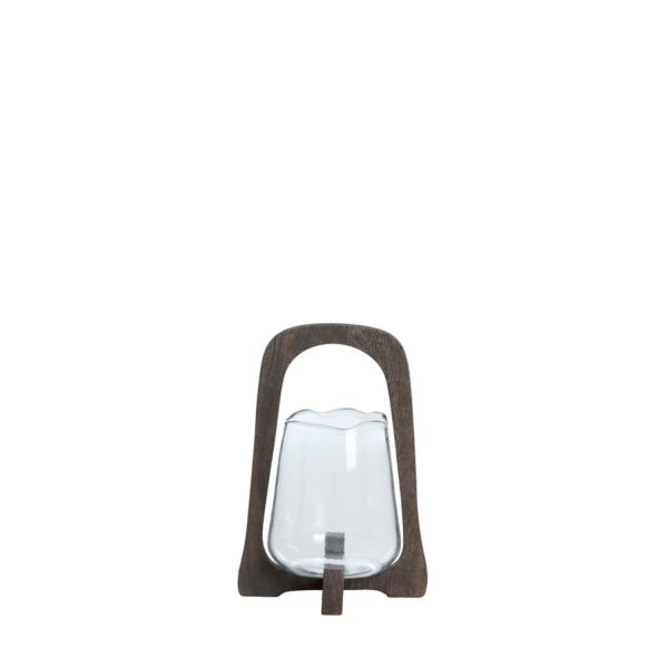 Light & Living Windlicht Ø18x26,5 cm ANOSY glas helder+hout mat d bruin