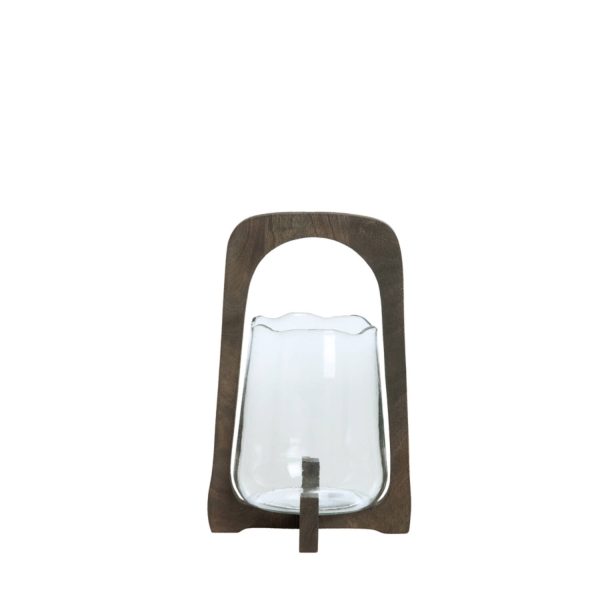 Light & Living Windlicht Ø21,5x35 cm ANOSY glas helder+hout mat d bruin
