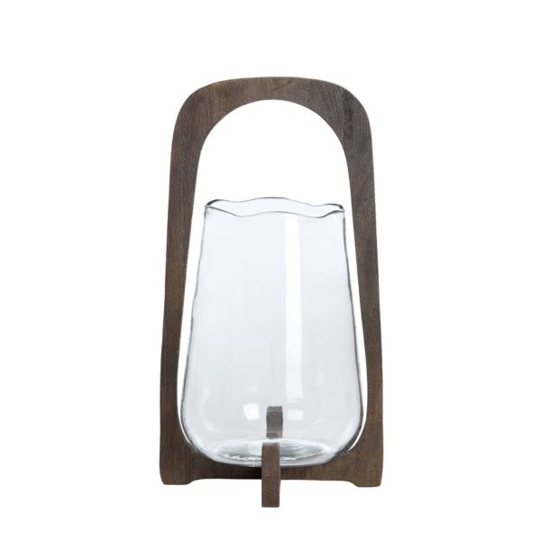 Light & Living Windlicht Ø26x48 cm ANOSY glas helder+hout mat d bruin