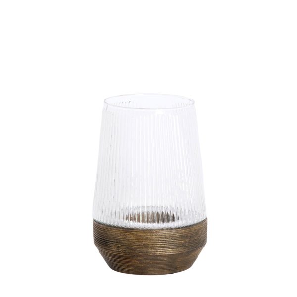 Light & Living Windlicht Ø18x26 cm MINAS glas ribbel helder+hout dnkr bruin