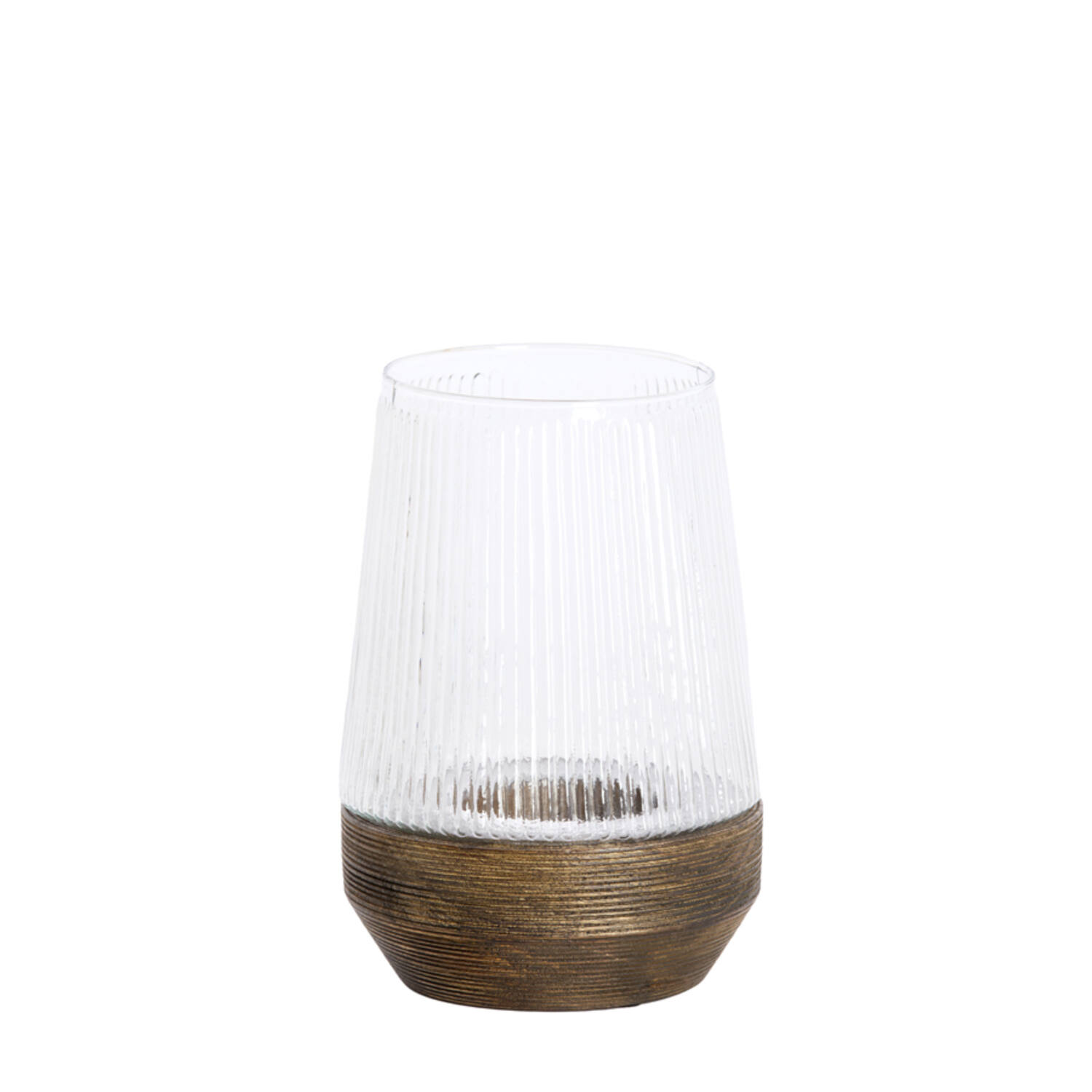 Light & Living Windlicht Ø18x26 cm MINAS glas ribbel helder+hout dnkr bruin