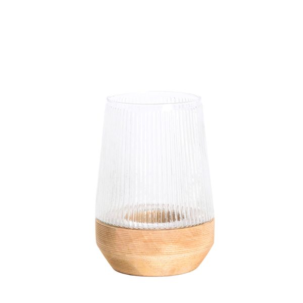 Light & Living Windlicht Ø18x26 cm MINAS glas ribbel helder+hout naturel