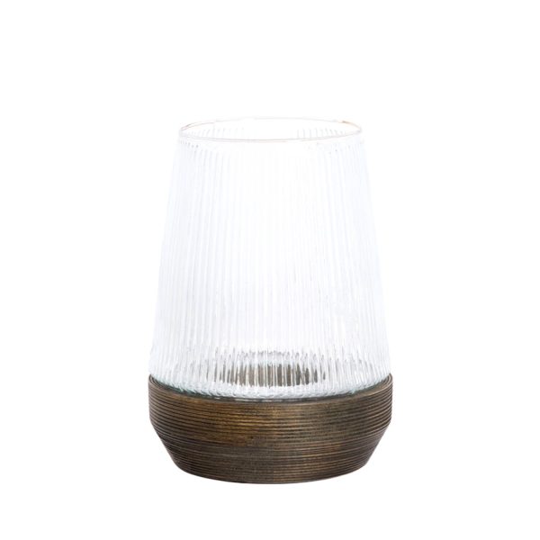 Light & Living Windlicht Ø22x30 cm MINAS glas ribbel helder+hout dnkr bruin