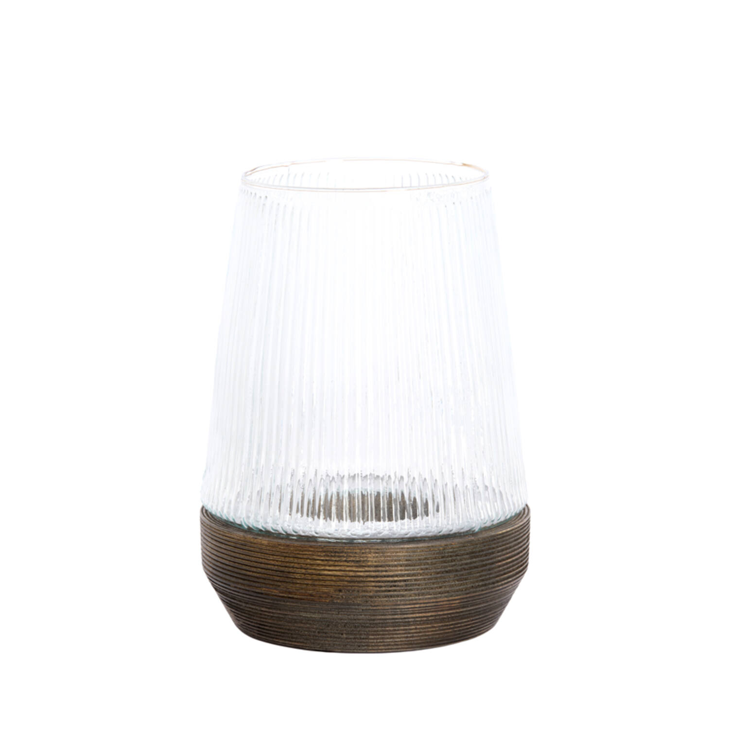 Light & Living Windlicht Ø22x30 cm MINAS glas ribbel helder+hout dnkr bruin