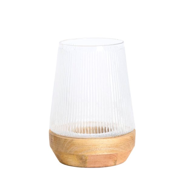 Light & Living Windlicht Ø22x30 cm MINAS glas ribbel helder+hout naturel