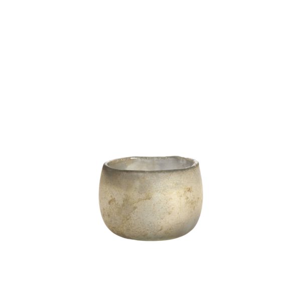 Light & Living Theelicht Ø12x9 cm SUNGAI glas mat antiek grijs-bruin