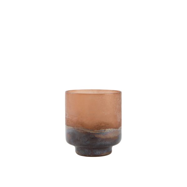 Light & Living Theelicht Ø15x16 cm BADERO glas antiek donker bruin+bruin