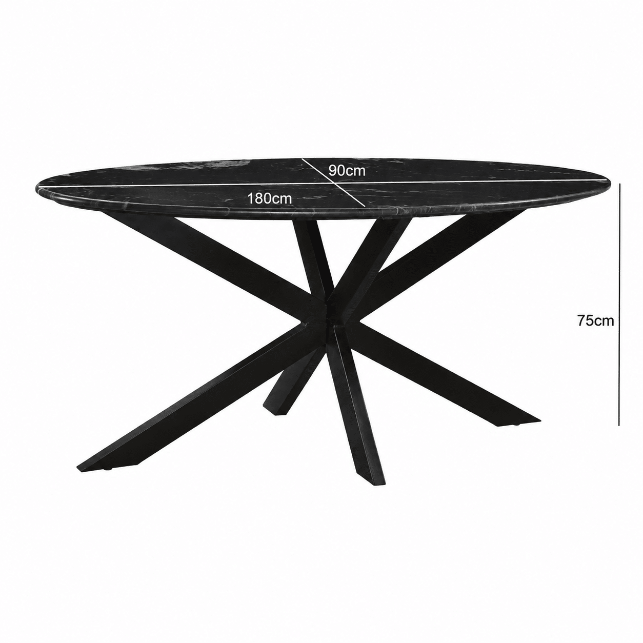 Livingfurn Marble Oval Spider Black 180cm