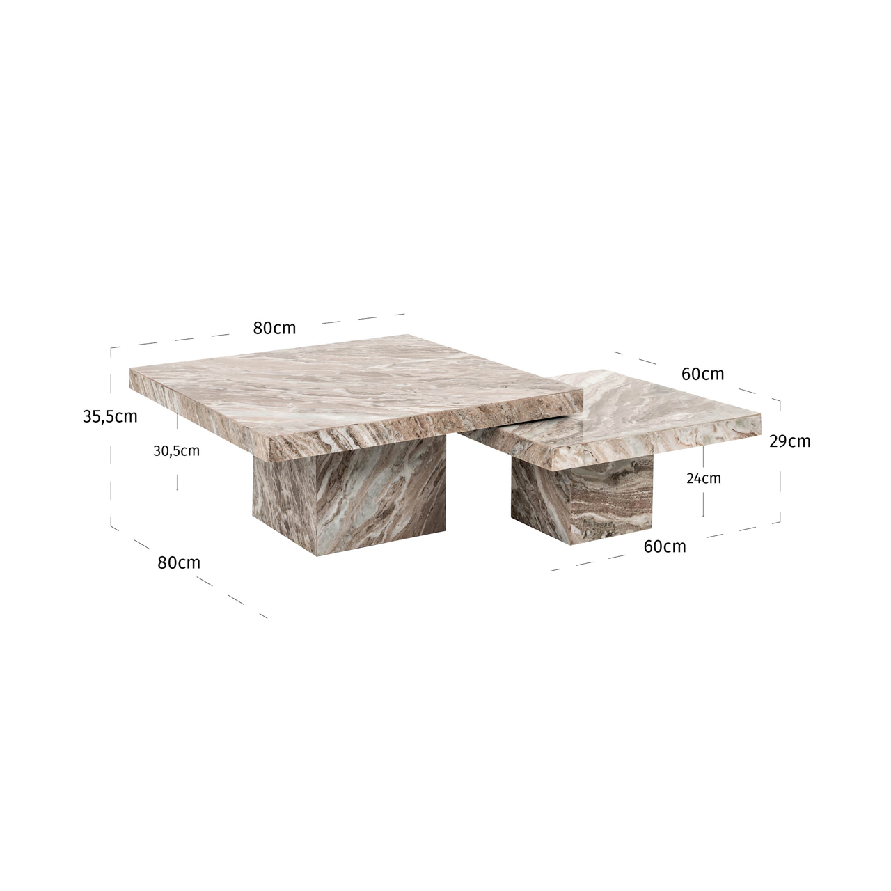 Richmond Interiors Salontafel Rashford Blush beige (Set of 2)
