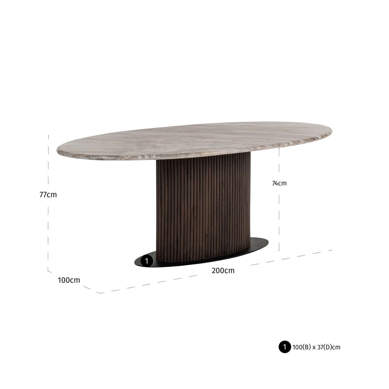 Richmond Interiors Eettafel Rashford Blush beige oval 200