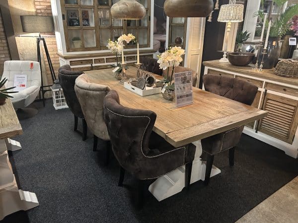 SHOWMODEL UrbanSofa eetkamerstoelen set van 6 Amy Seville Dark Brown en Versailles Sand