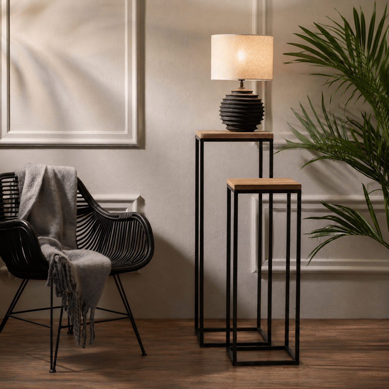 Light & Living Zuil S/2 30x30x82,5+35x35x102 cm YARULA hout+zwart