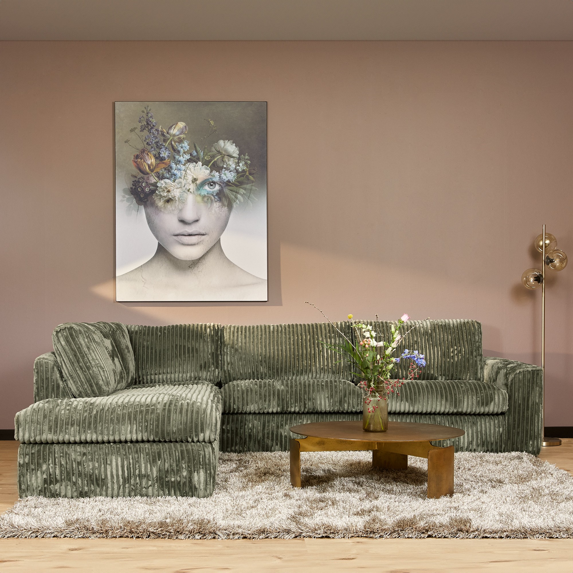 Starfurn MySofa Teddy Hoekbank Groen Divan Links+2,5 zits