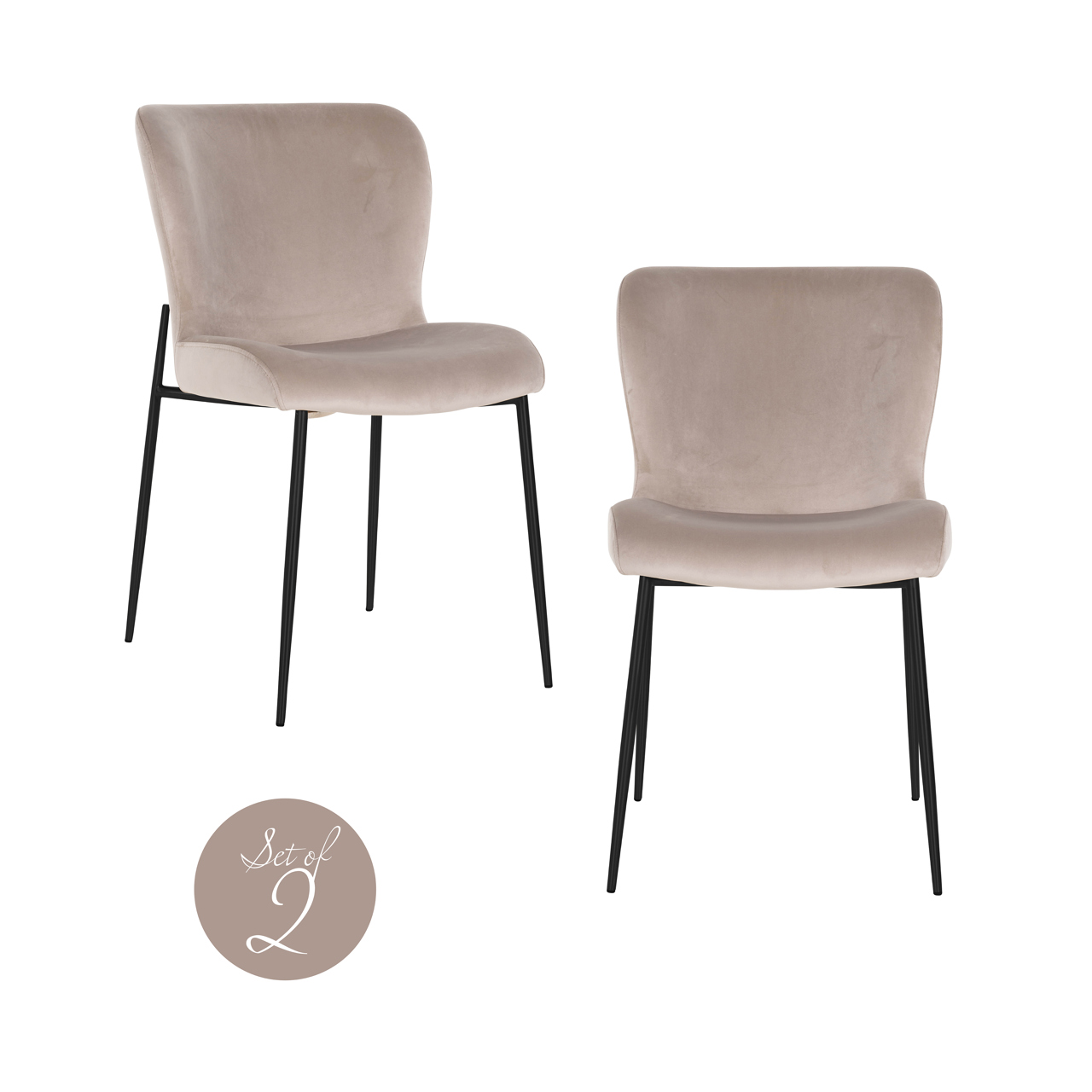 Richmond Interiors Eetkamerstoel Darby khaki velvet fire retardant (Set of 2)