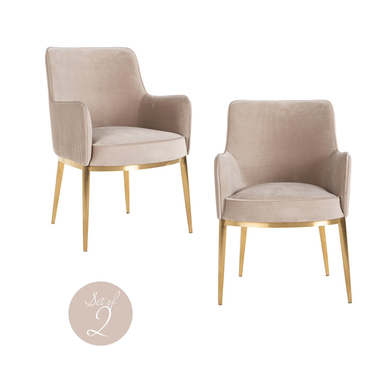 Richmond Interiors Eetkamerstoel Breeze khaki velvet fire retardant (Set of 2)