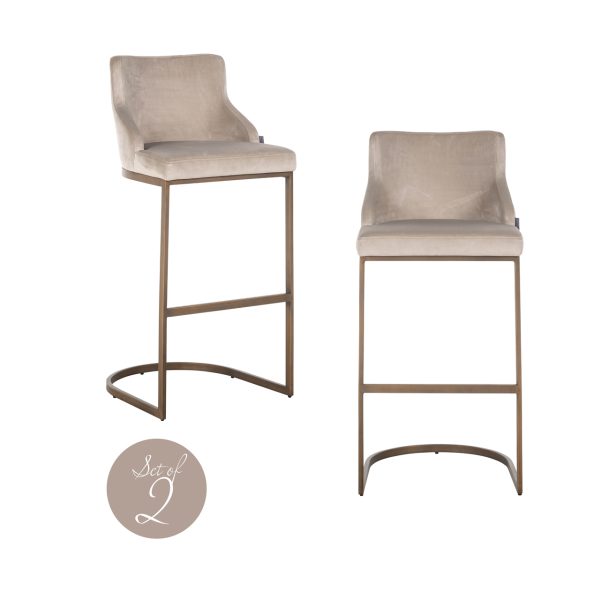 Richmond Interiors Barstoel Bolton khaki velvet brushed gold fire retardant (Set of 2)