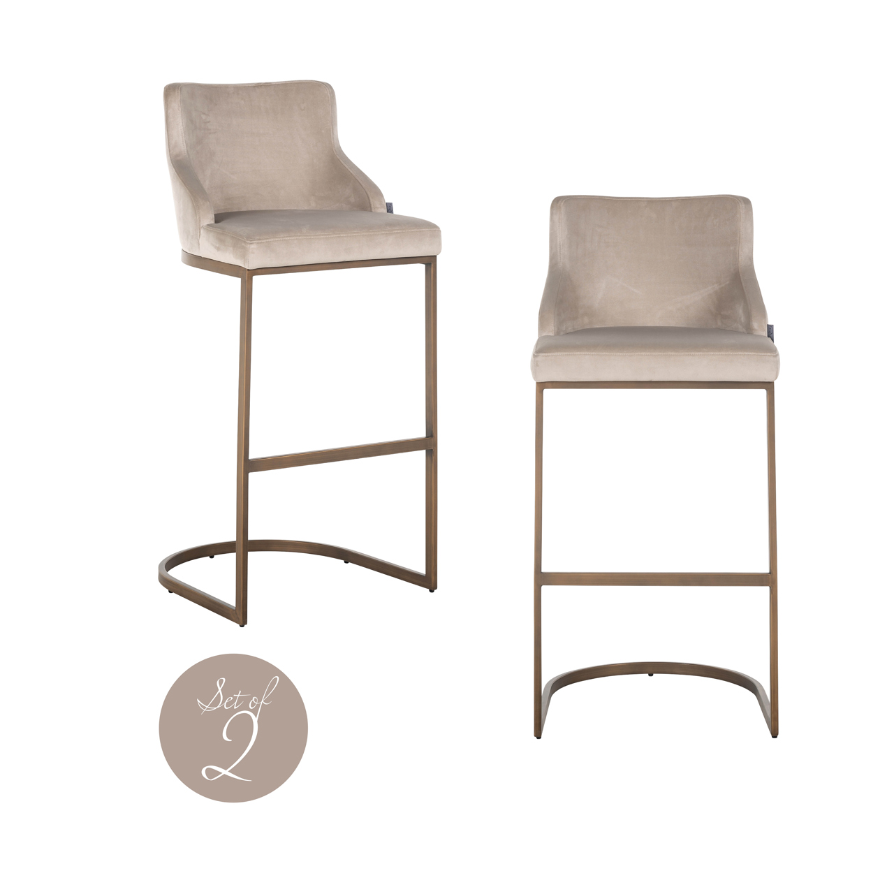Richmond Interiors Barstoel Bolton khaki velvet brushed gold fire retardant (Set of 2)