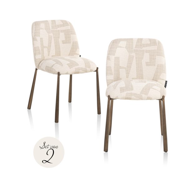 Richmond Interiors Eetkamerstoel Lana beige graffic (Set of 2)