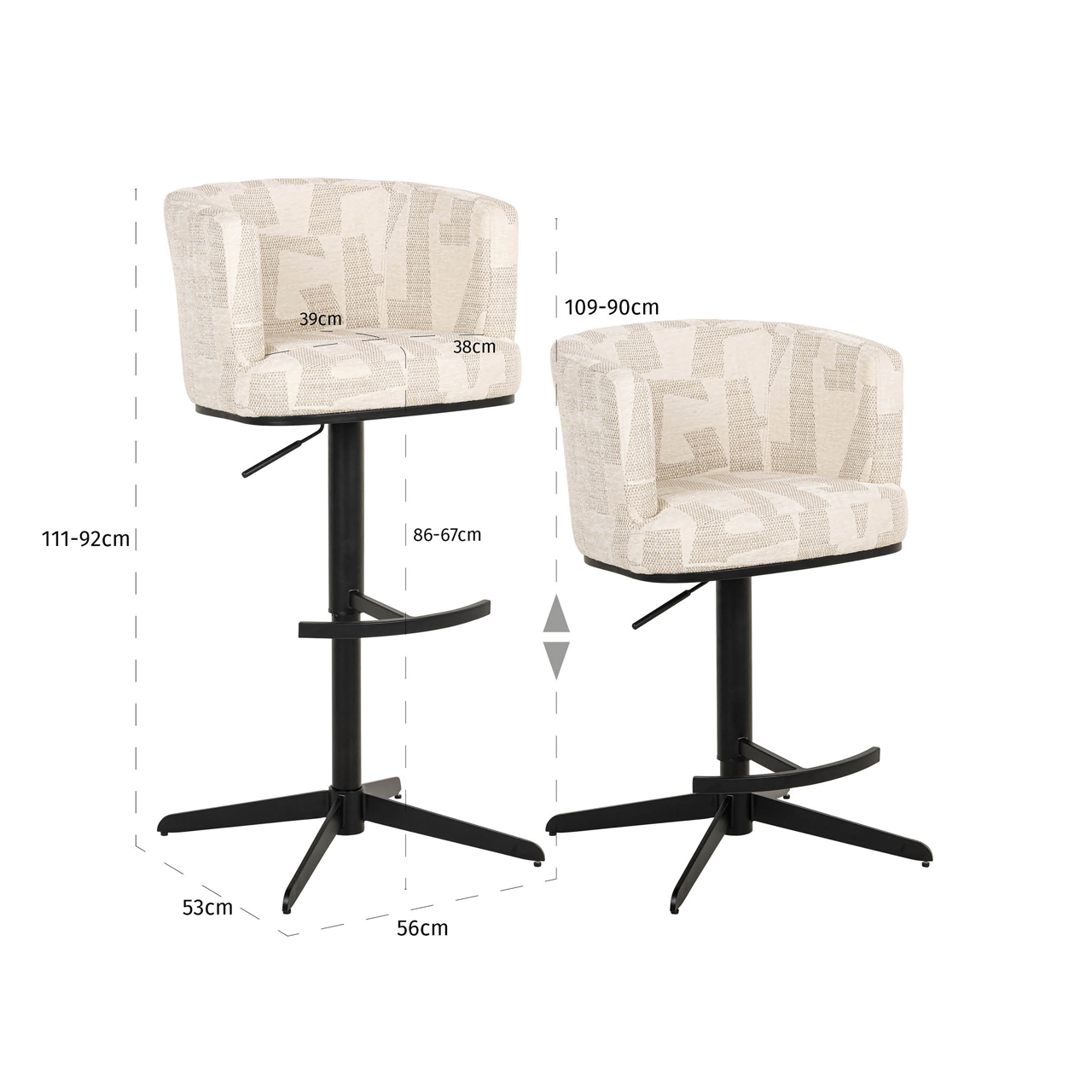 Richmond Interiors Barstoel Cheyenne beige graffic swivel