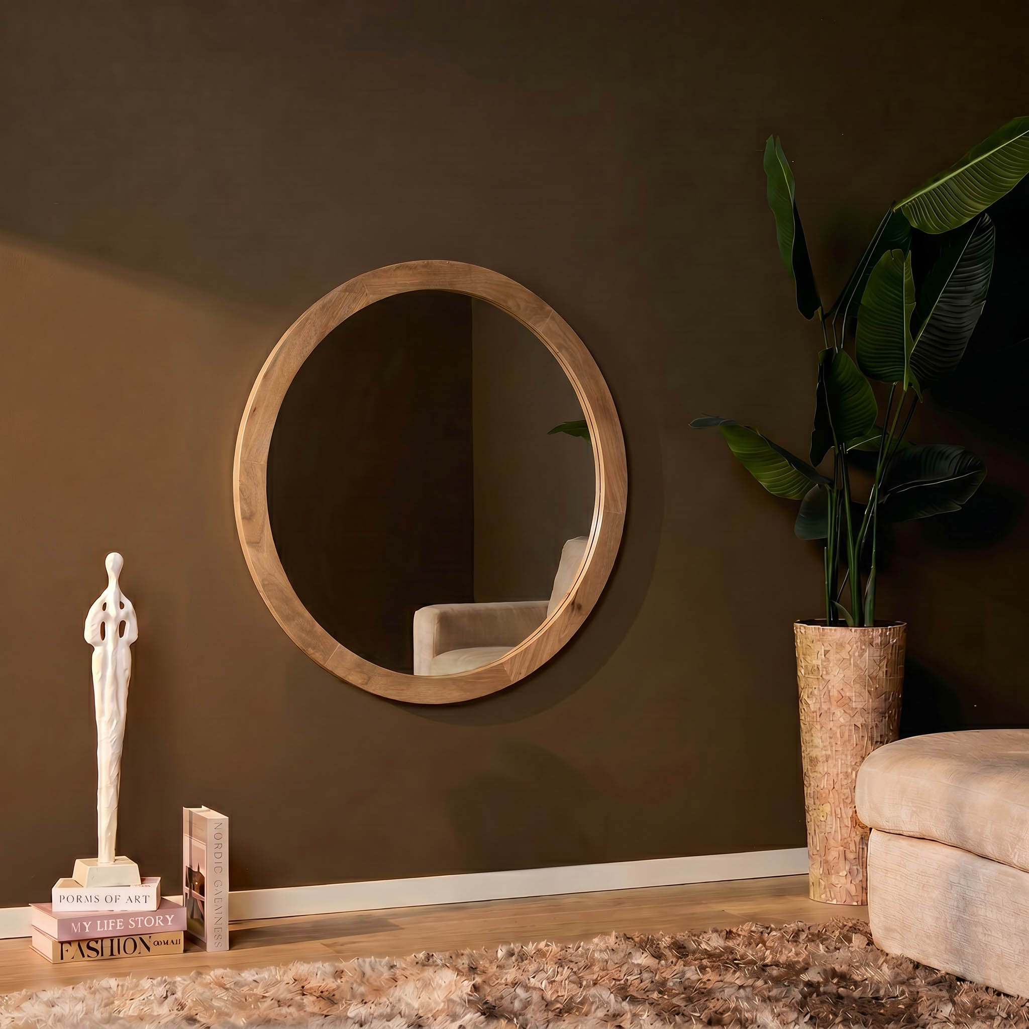 Starfurn Ronde spiegel Dide Naturel Mangohout 80 cm