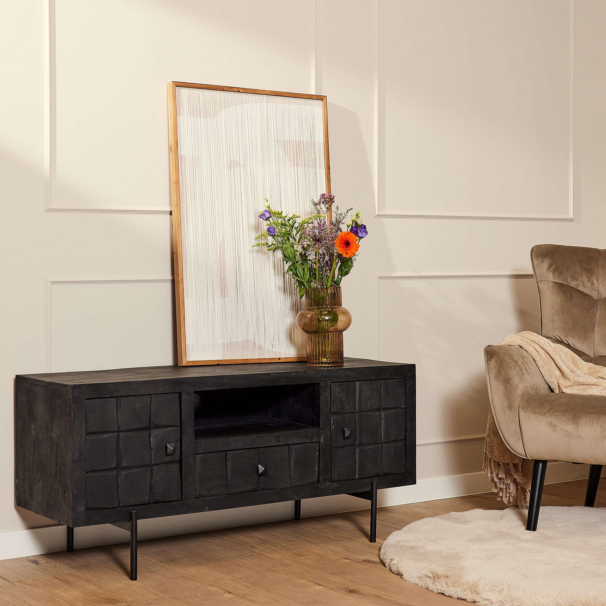 Starfurn Tv meubel Brandy Zwart Mangohout 120 cm